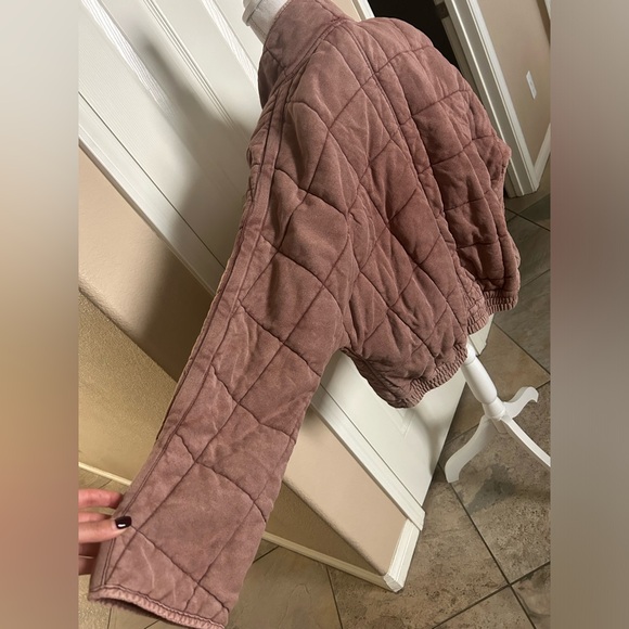 Free People Dolman Quilted Knit Jacket Cherry Cola - Picture 7 of 13